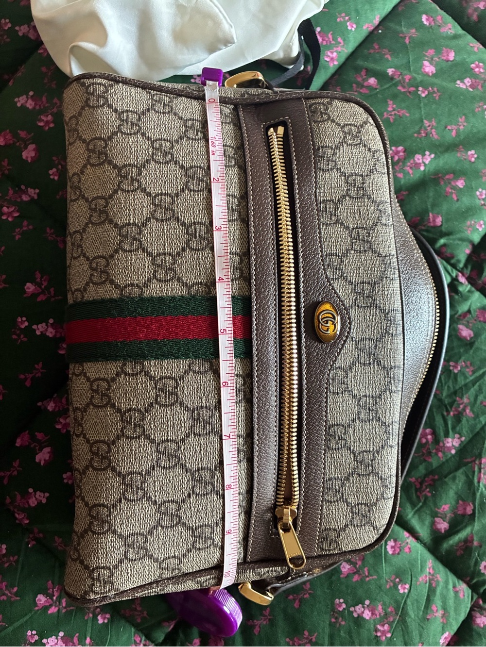 Gucci Brown GG Supreme Canvas Crossbody with Green-Red Web Stripe - Picture 14 of 16